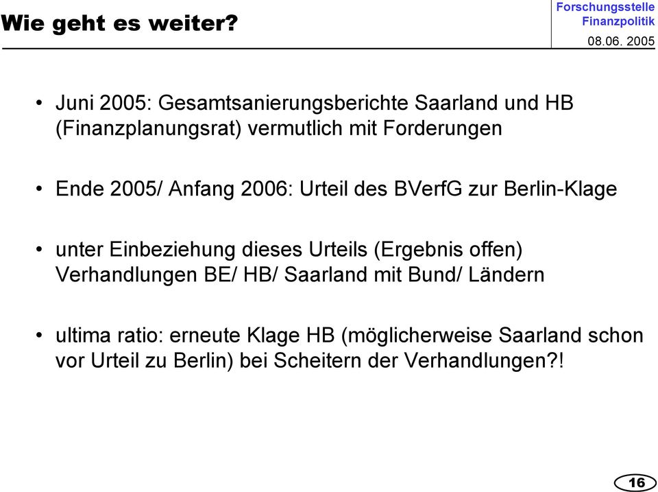 Ende 2005/ Anfang 2006: Urteil des BVerfG zur Berlin-Klage unter Einbeziehung dieses Urteils