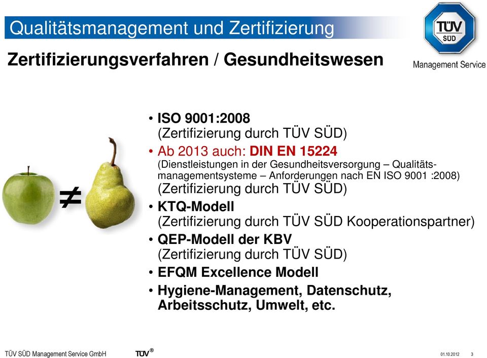 :2008) (Zertifizierung durch TÜV SÜD) KTQ-Modell (Zertifizierung durch TÜV SÜD Kooperationspartner) QEP-Modell der KBV (Zertifizierung
