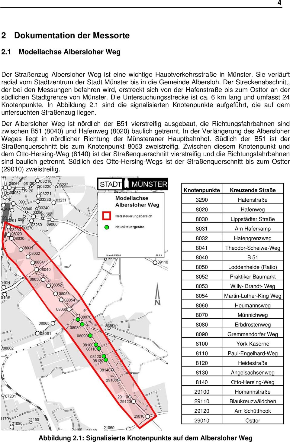 Der Streckenabschnitt, der bei den Messungen befahren wird, erstreckt sich von der Hafenstraße bis zum Osttor an der südlichen Stadtgrenze von Münster. Die Untersuchungsstrecke ist ca.