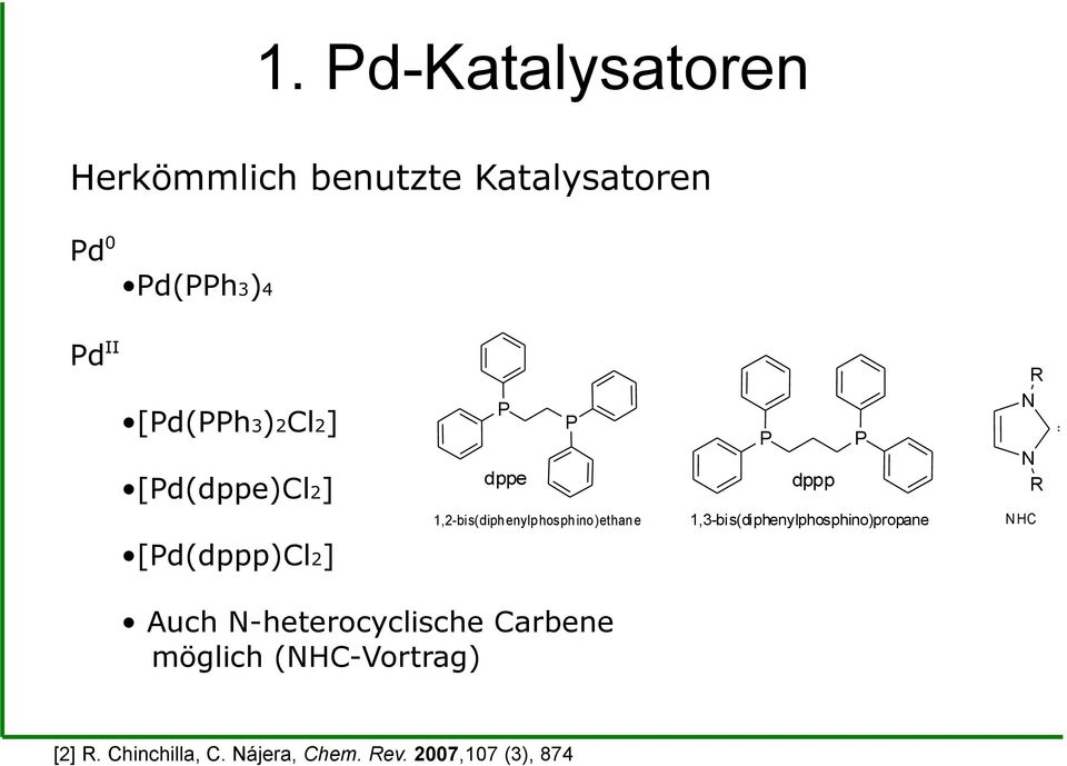 [Pd(dppp)Cl2] Auch -heterocyclische Carbene möglich (C-Vortrag) [2].