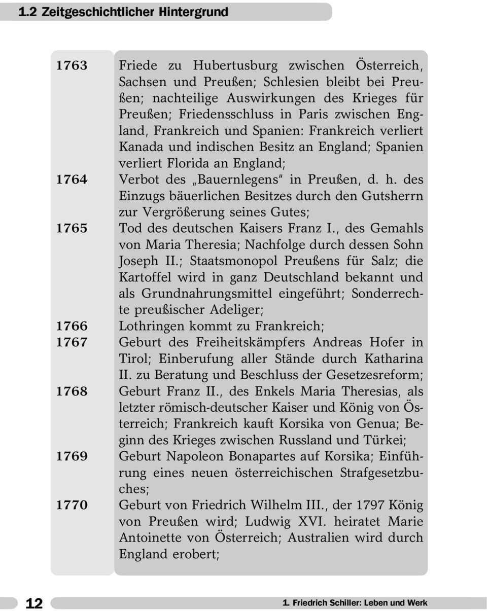 Preußen, d. h. des Einzugs bäuerlichen Besitzes durch den Gutsherrn zur Vergrößerung seines Gutes; 1765 Tod des deutschen Kaisers Franz I.