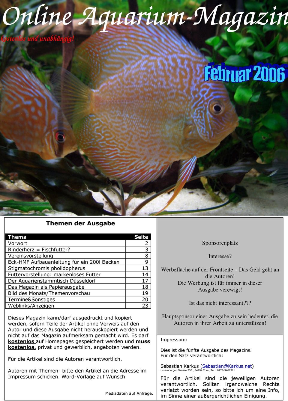 Aquarium Magazin Online Kostenlos Und Unabhangig Themen Der Ausgabe Sponsorenplatz Interesse Pdf Free Download