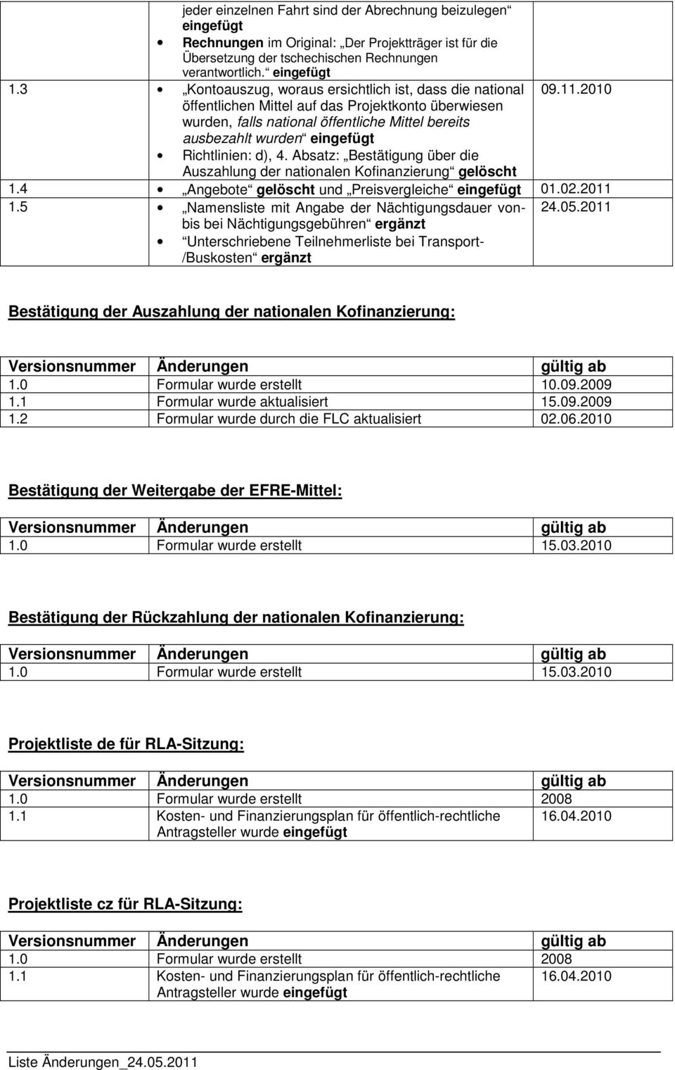 2010 öffentlichen Mittel auf das Projektkonto überwiesen wurden, falls national öffentliche Mittel bereits ausbezahlt wurden Richtlinien: d), 4.