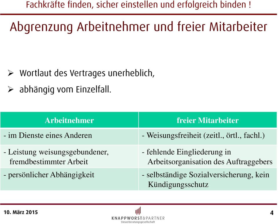 ) - Leistung weisungsgebundener, fremdbestimmter Arbeit - fehlende Eingliederung in Arbeitsorganisation des