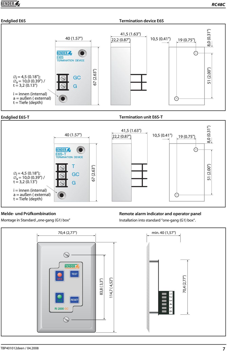one-gang (G1) box Remote alarm indicator and operator panel