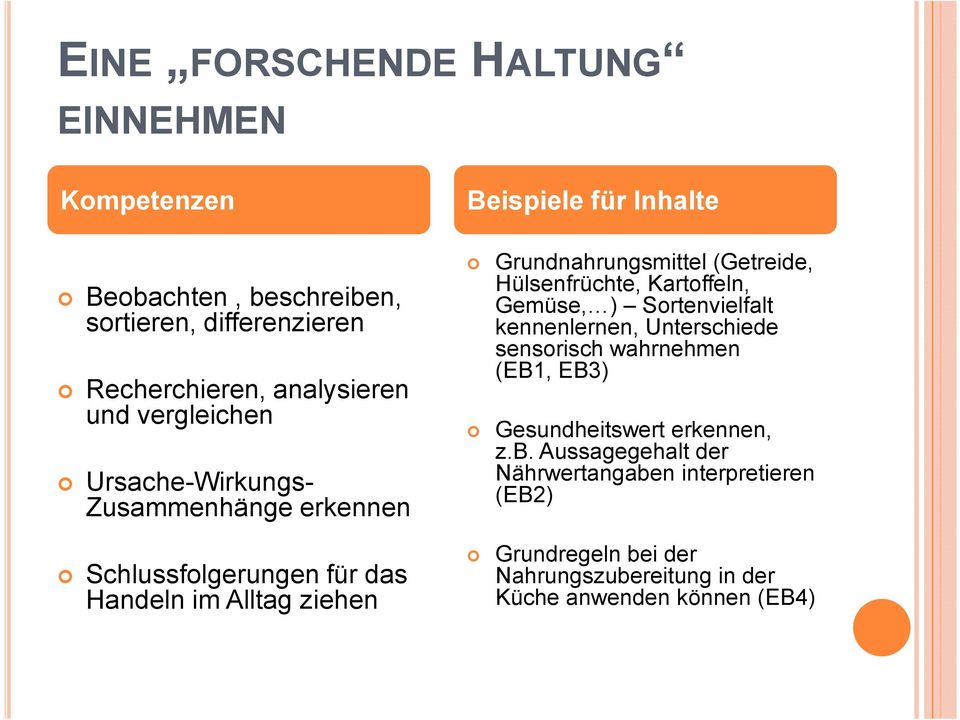 (Getreide, Hülsenfrüchte, Kartoffeln, Gemüse, ) Sortenvielfalt kennenlernen, Unterschiede sensorisch wahrnehmen (EB1, EB3) Gesundheitswert