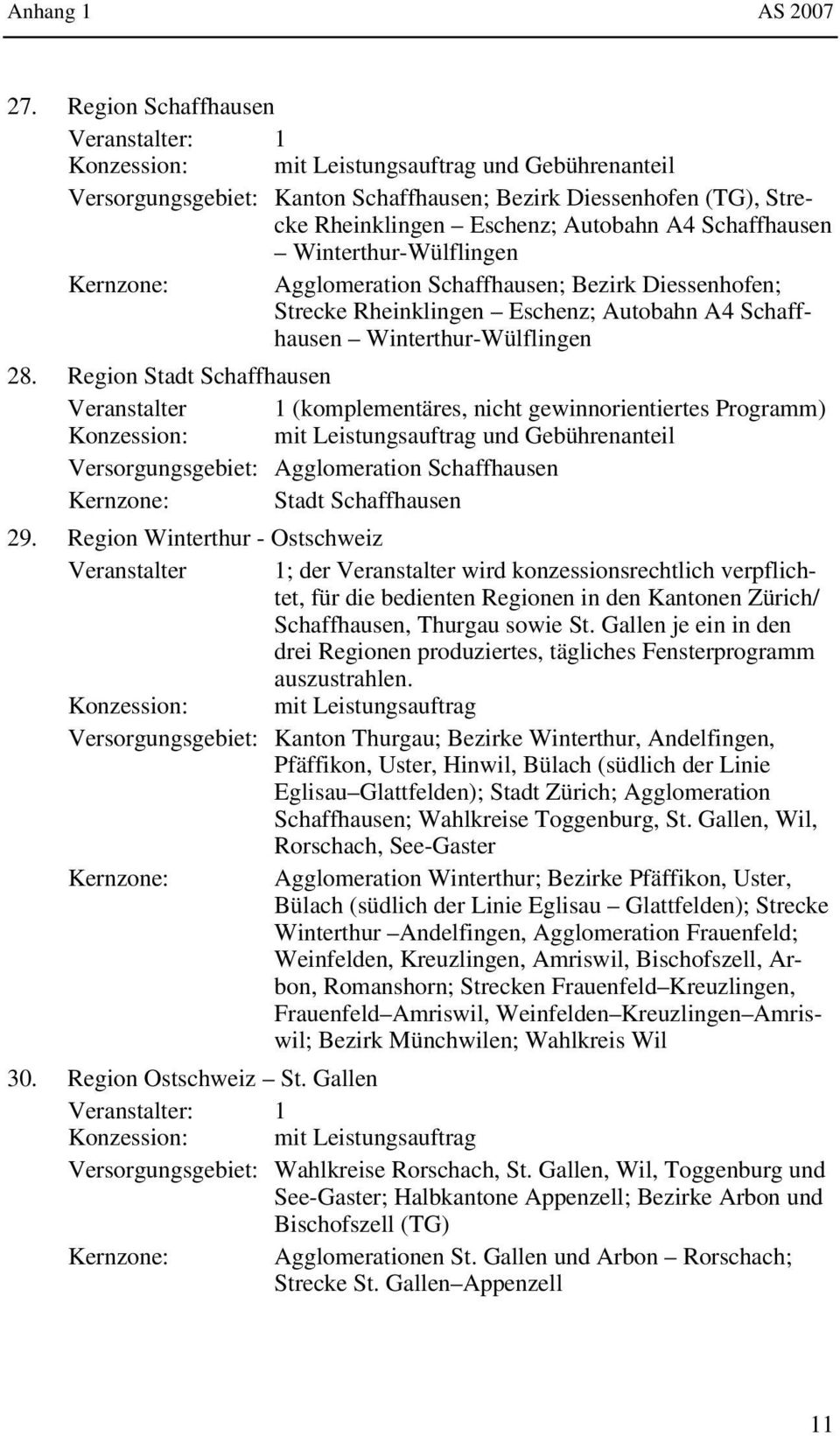 Region Stadt Schaffhausen Veranstalter 1 (komplementäres, nicht gewinnorientiertes Programm) Versorgungsgebiet: Agglomeration Schaffhausen Kernzone: Stadt Schaffhausen 29.