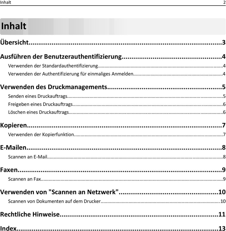 ..5 Freigeben eines Druckauftrags...6 Löschen eines Druckauftrags...6 Kopieren...7 Verwenden der Kopierfunktion...7 E-Mailen.