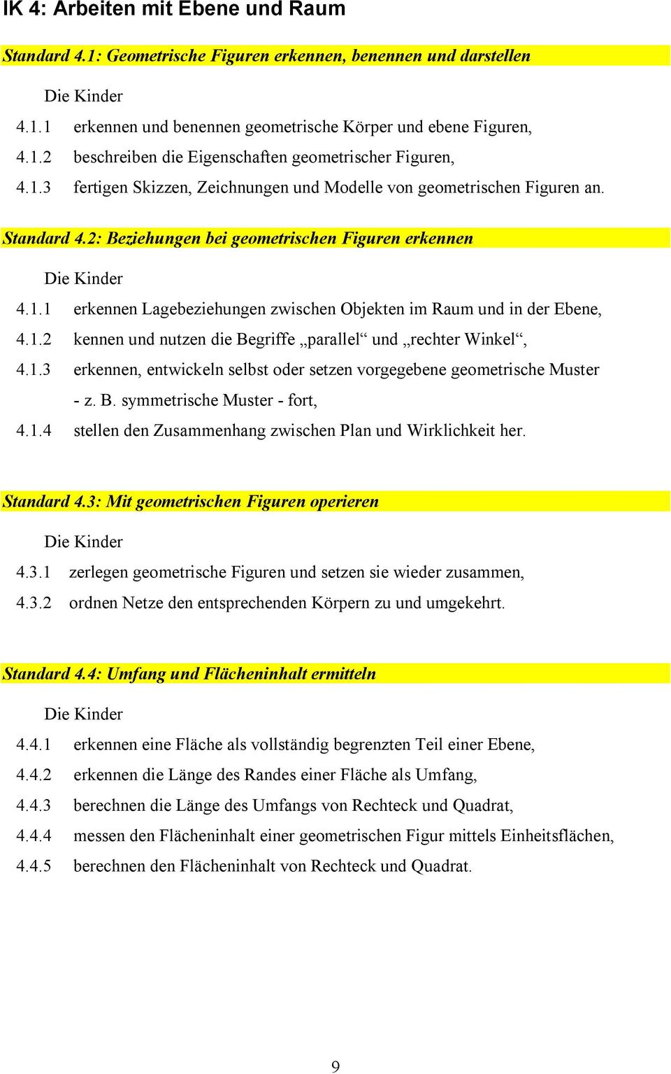 1.2 kennen und nutzen die Begriffe parallel und rechter Winkel, 4.1.3 erkennen, entwickeln selbst oder setzen vorgegebene geometrische Muster - z. B. symmetrische Muster - fort, 4.1.4 stellen den Zusammenhang zwischen Plan und Wirklichkeit her.