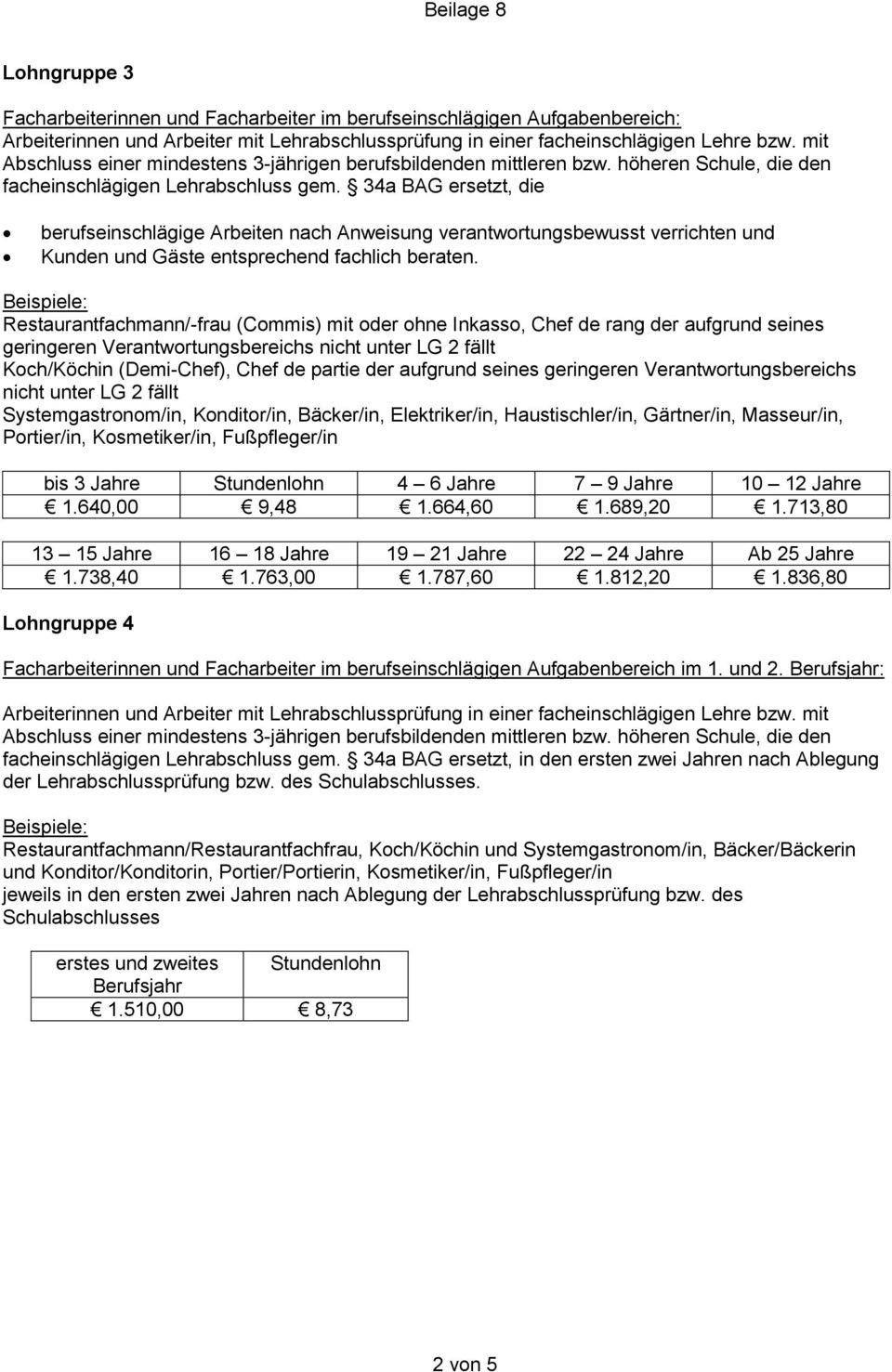 34a BAG ersetzt, die berufseinschlägige Arbeiten nach Anweisung verantwortungsbewusst verrichten und Kunden und Gäste entsprechend fachlich beraten.