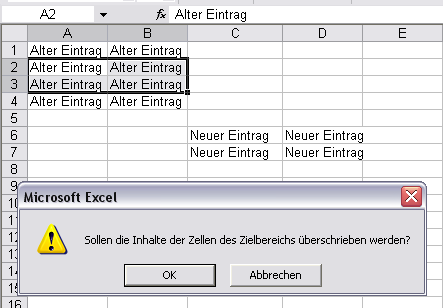 Excel Einführung 20 Abd. 43 Beim Verschieben wird überschrieben Wenn man diese Frage mit Ok beantwortet, sieht das Ergebnis so aus: Abd.