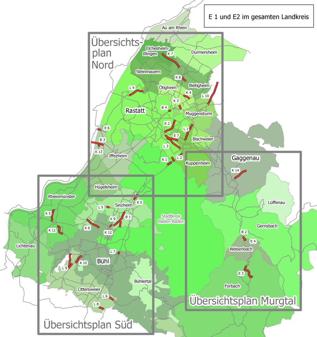 Gesamtübersicht Radwegeprojekte im Landkreis Rastatt