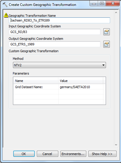 Implementierung in ArcGIS (1) + Nutzerdefinierte Transformation > Datei *.gtf unter s %APPDATA %/Roaming\ESRI\Desktop10.