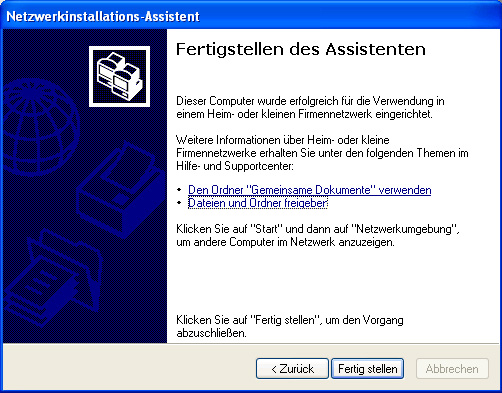 17. Auf Beenden klicken, um den Assistenten zu verlassen. Wenn die Prozedur abgeschlossen ist, kann Windows XP Sie auffordern den Computer neu zu starten.