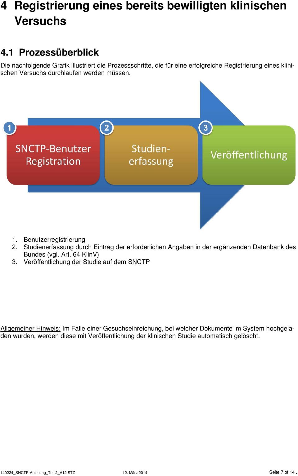 1. Benutzerregistrierung 2. Studienerfassung durch Eintrag der erforderlichen Angaben in der ergänzenden Datenbank des Bundes (vgl. Art. 64 KlinV) 3.