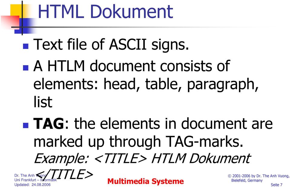 paragraph, list TAG: the elements in document are marked