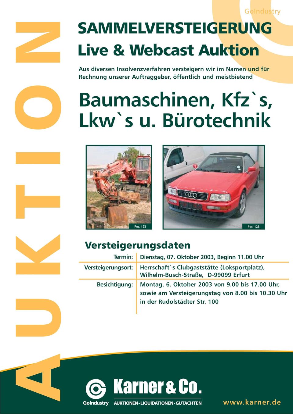 Bürotechnik Pos. 122 Pos. 128 Dienstag, 07. Oktober 2003, Beginn 11.