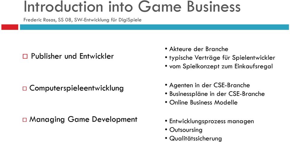 Verträge für Spielentwickler vom Spielkonzept zum Einkaufsregal Agenten in der CSE-Branche