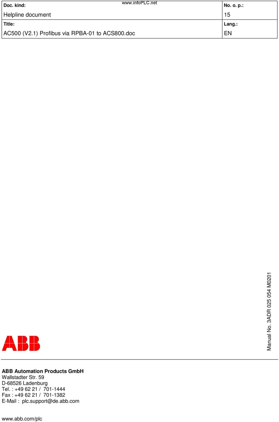 3ADR 025 054 M0201 ABB Automation Products GmbH Wallstadter Str.