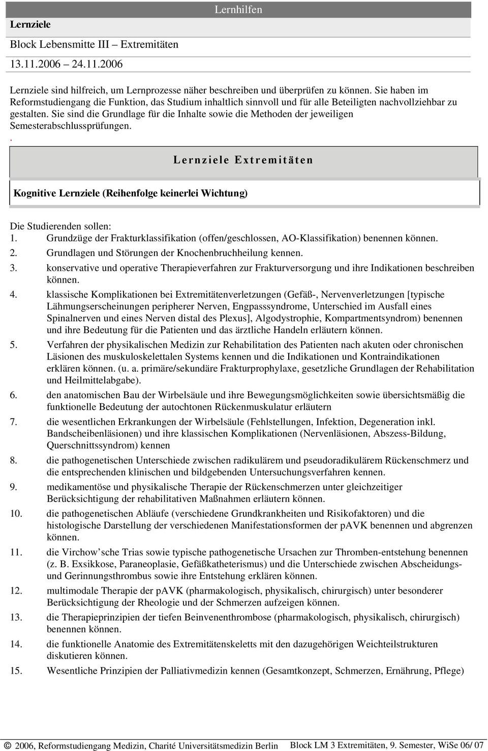 Sie sind die Grundlage für die Inhalte sowie die Methoden der jeweiligen Semesterabschlussprüfungen.