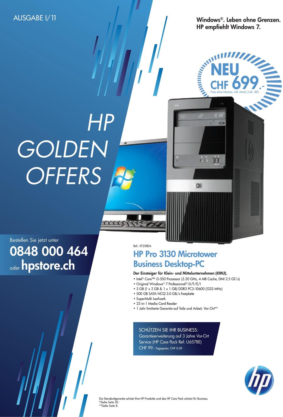 : XT258EA HP Pro 3130 Microtower Business Desktop-PC Der Einsteiger für Klein- und