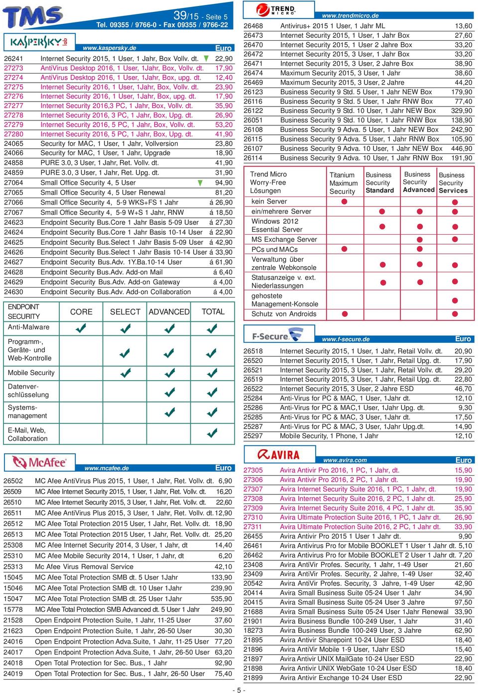 dt. 26,90 27279 Internet Security 2016, 5 PC, 1 Jahr, Box, Vollv. dt.