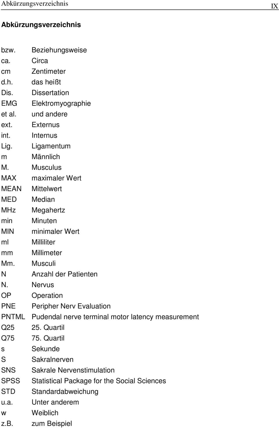 Musculus MAX maximaler Wert MEAN Mittelwert MED Median MHz Megahertz min Minuten MIN minimaler Wert ml Milliliter mm Millimeter Mm. Musculi N Anzahl der Patienten N.