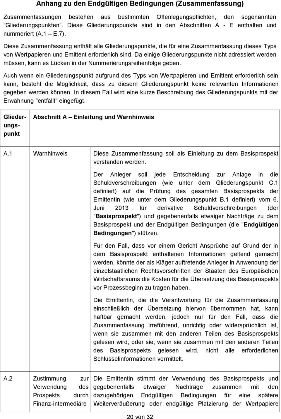 Diese Zusammenfassung enthält alle Gliederungspunkte, die für eine Zusammenfassung dieses Typs von Wertpapieren und Emittent erforderlich sind.