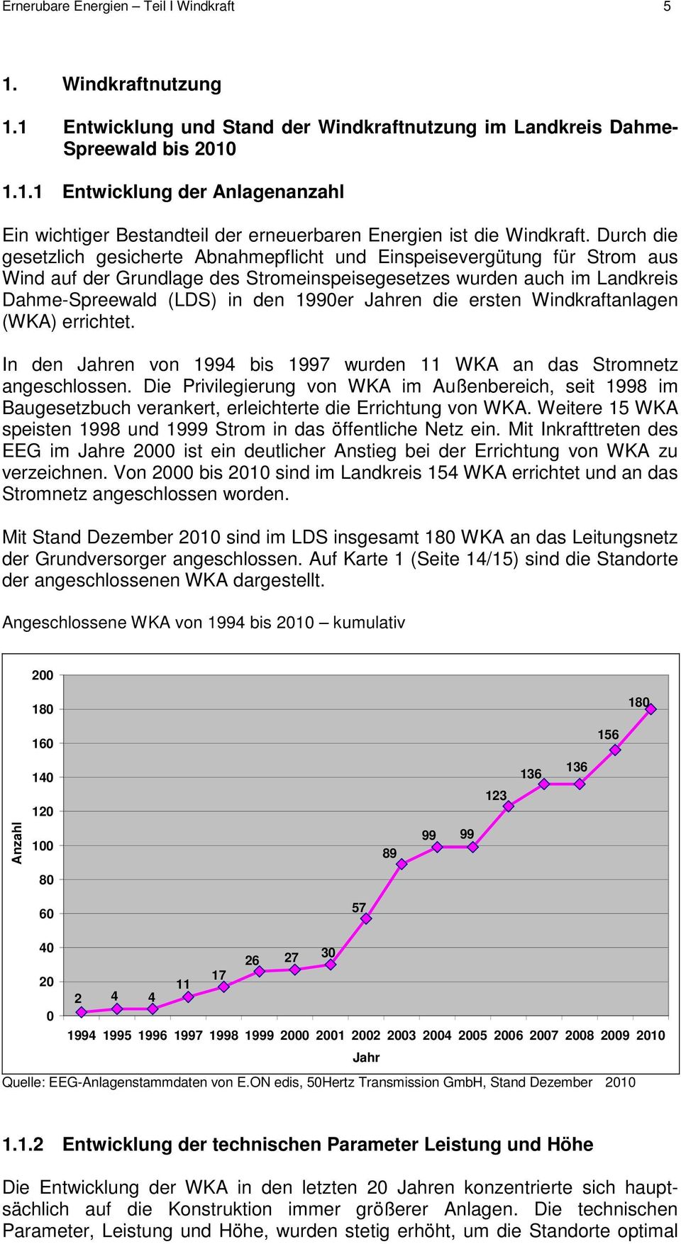 Jahren die ersten Windkraftanlagen (WKA) errichtet. In den Jahren von 1994 bis 1997 wurden 11 WKA an das Stromnetz angeschlossen.