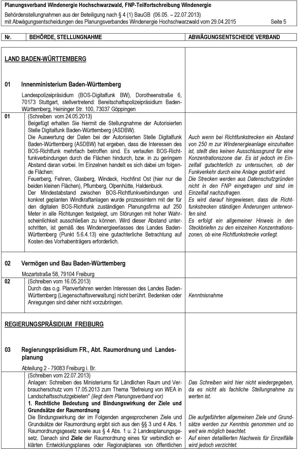 Bereitschaftspolizeipräsidium Baden- Württemberg, Heininger Str. 100, 73037 Göppingen 01 (Schreiben vom 24.05.