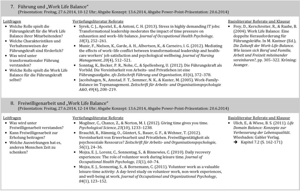 Welche Rolle spielt die Work Life Balance für die Führungskraft selbst? Syrek, C. J., Apostel, E., & Antoni, C. H. (2013).