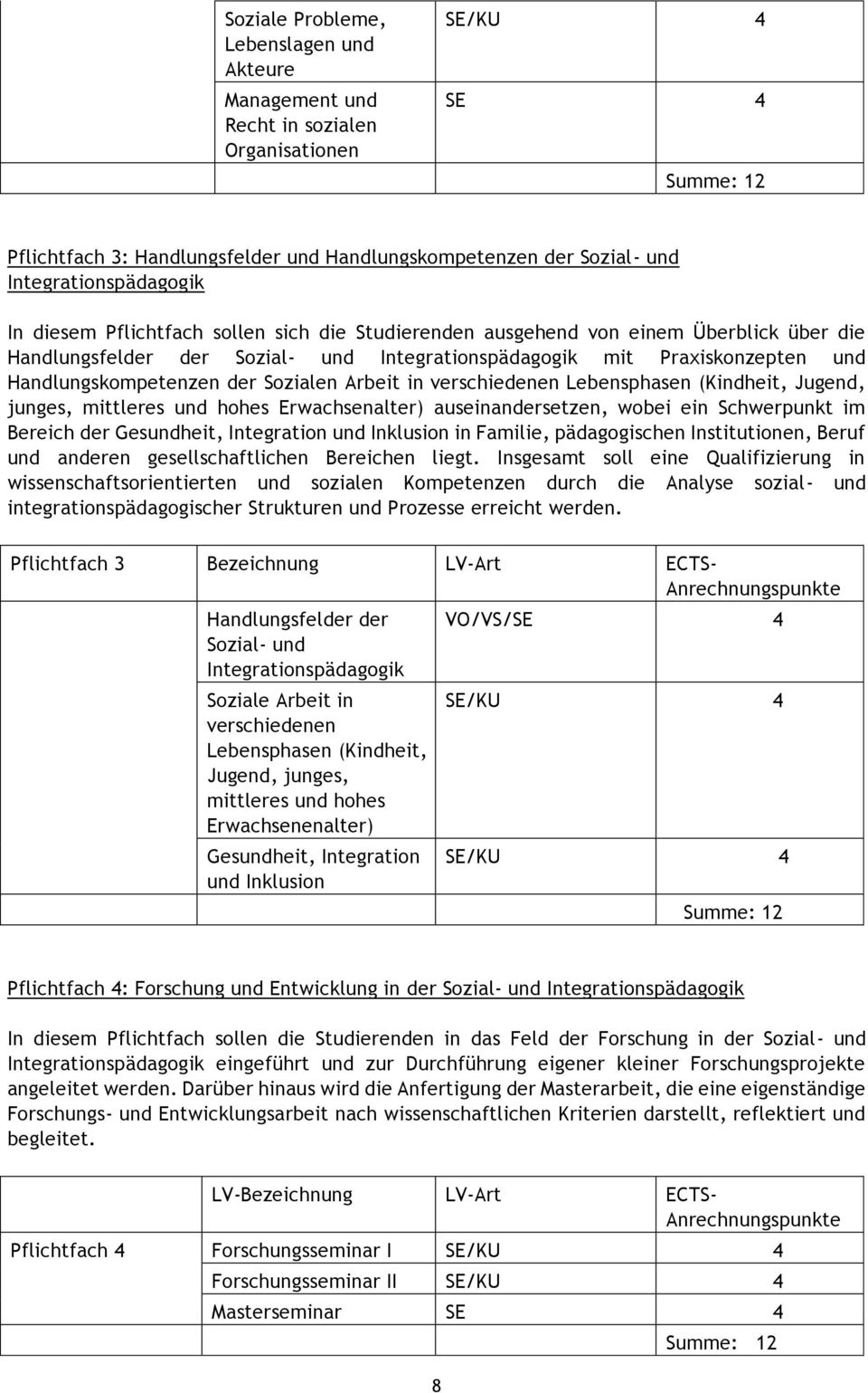 Handlungskompetenzen der Sozialen Arbeit in verschiedenen Lebensphasen (Kindheit, Jugend, junges, mittleres und hohes Erwachsenalter) auseinandersetzen, wobei ein Schwerpunkt im Bereich der