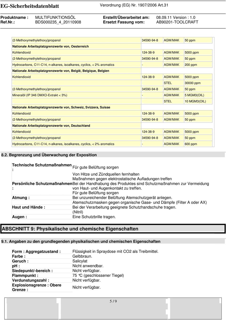 von, Deutschland Hydrocarbons, C11-C14, n-alkanes, isoalkanes, cyclics, < 2%