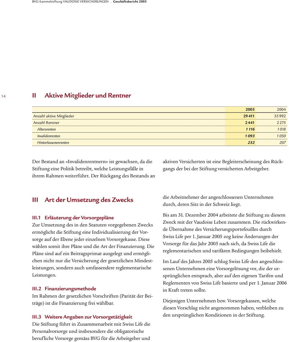 Der Rückgang des Bestands an aktiven Versicherten ist eine Begleiterscheinung des Rückgangs der bei der Stiftung versicherten Arbeitgeber.