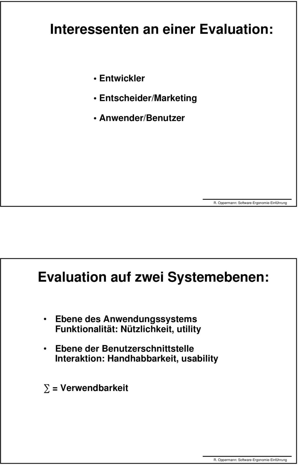 Anwendungssystems Funktionalität: Nützlichkeit, utility Ebene der