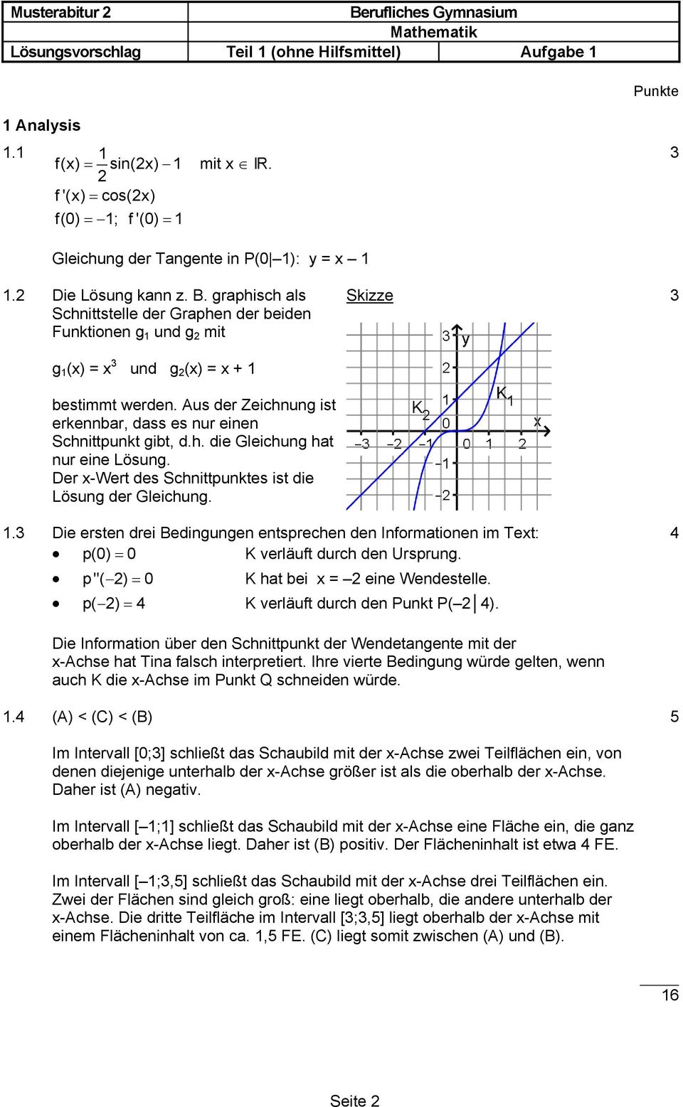 Aus der Zeichnung ist erkennbar, dass es nur einen Schnittpunkt gibt, d.h. die Gleichung hat nur eine Lösung. Der x-wert des Schnittpunktes ist die Lösung der Gleichung. 1.