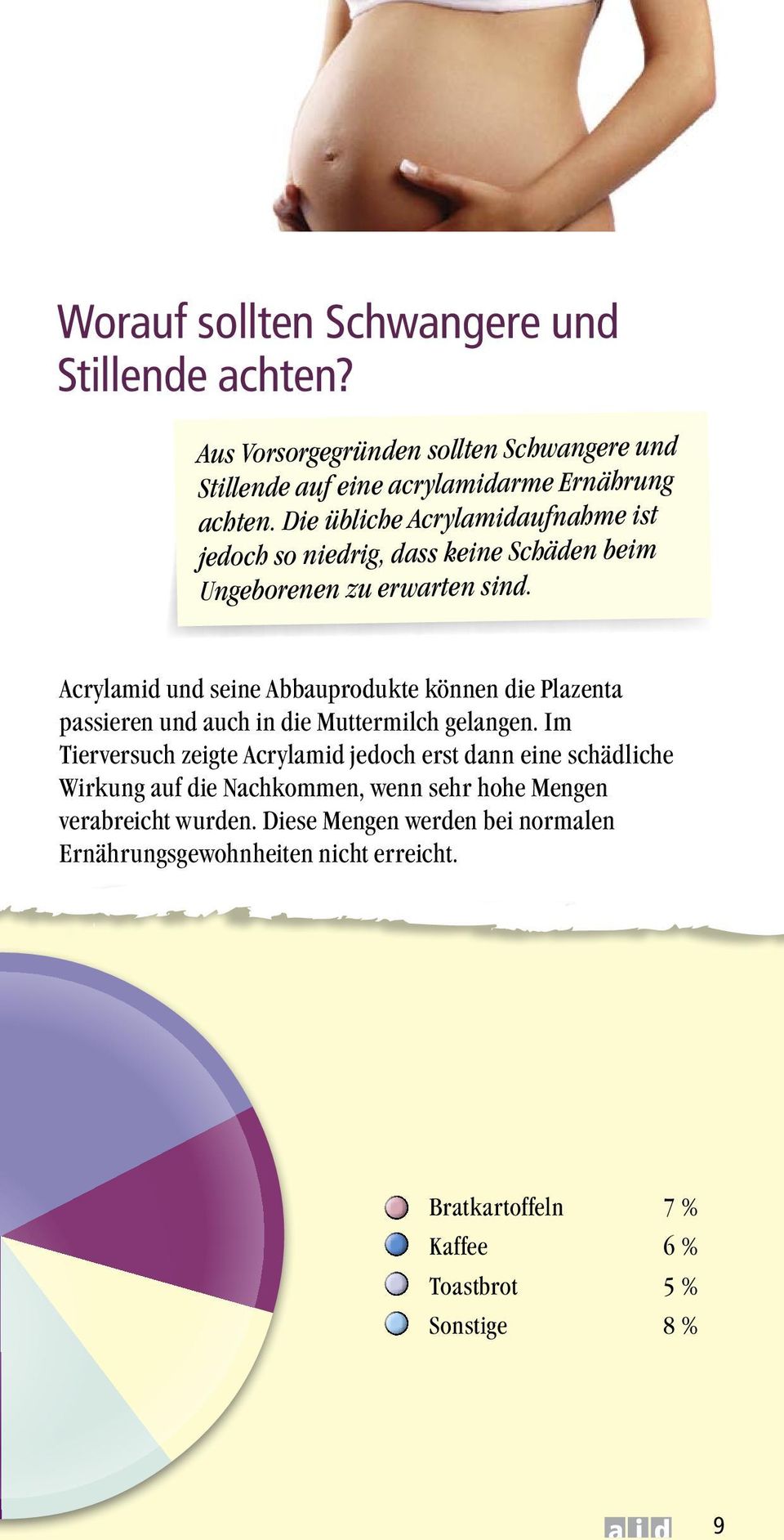 Acrylamid und seine Abbauprodukte können die Plazenta passieren und auch in die Muttermilch gelangen.