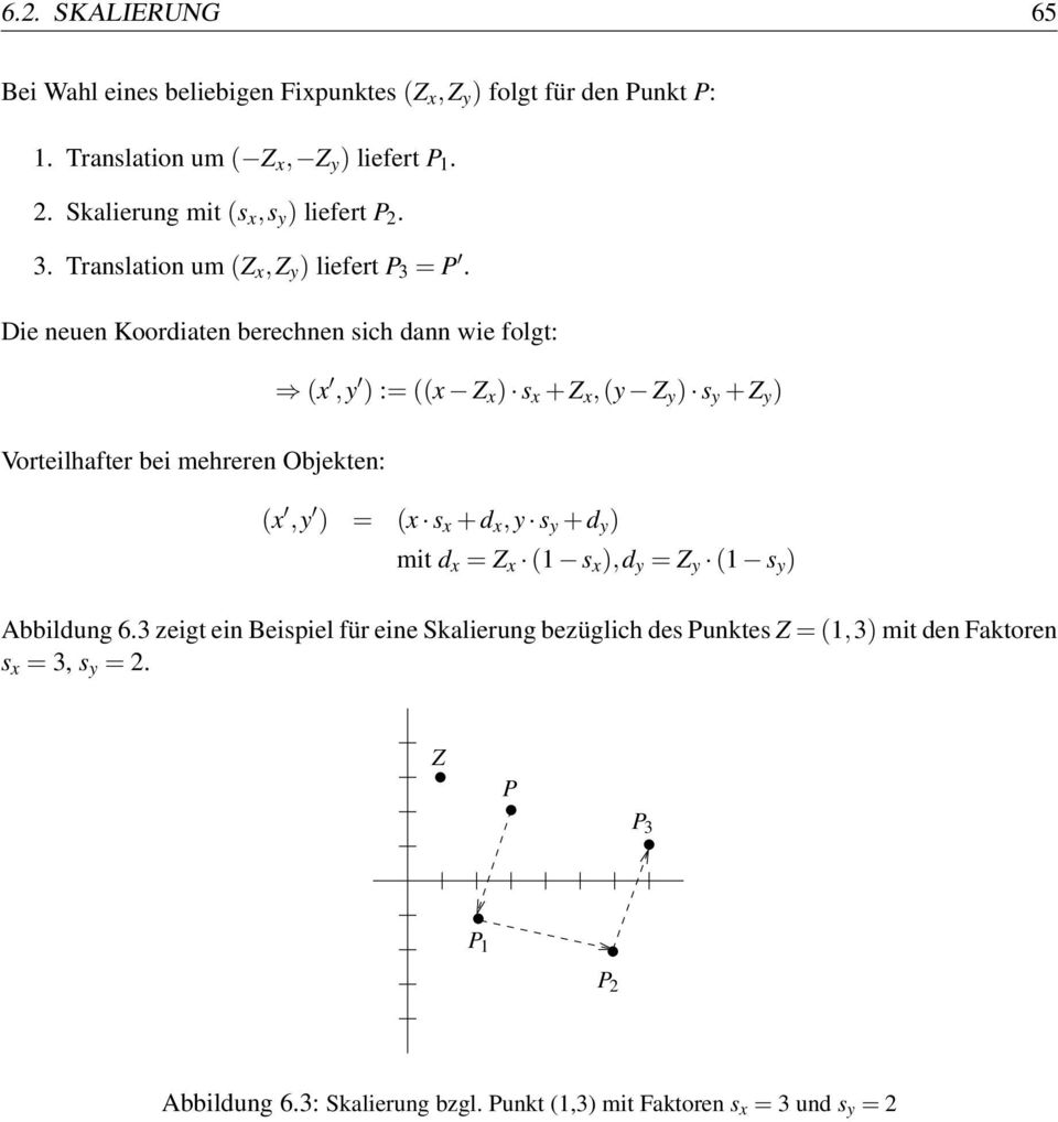 Die neuen Koordiaten berechnen sich dann wie folgt: (x, ) := ((x Z x ) s x + Z x,( Z ) s + Z ) Vorteilhafter bei mehreren Objekten: (x, ) = (x s x + d