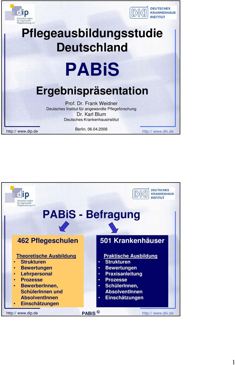 2006 PABiS - Befragung 462 Pflegeschulen Theoretische Ausbildung Strukturen Bewertungen Lehrpersonal Prozesse BewerberInnen,