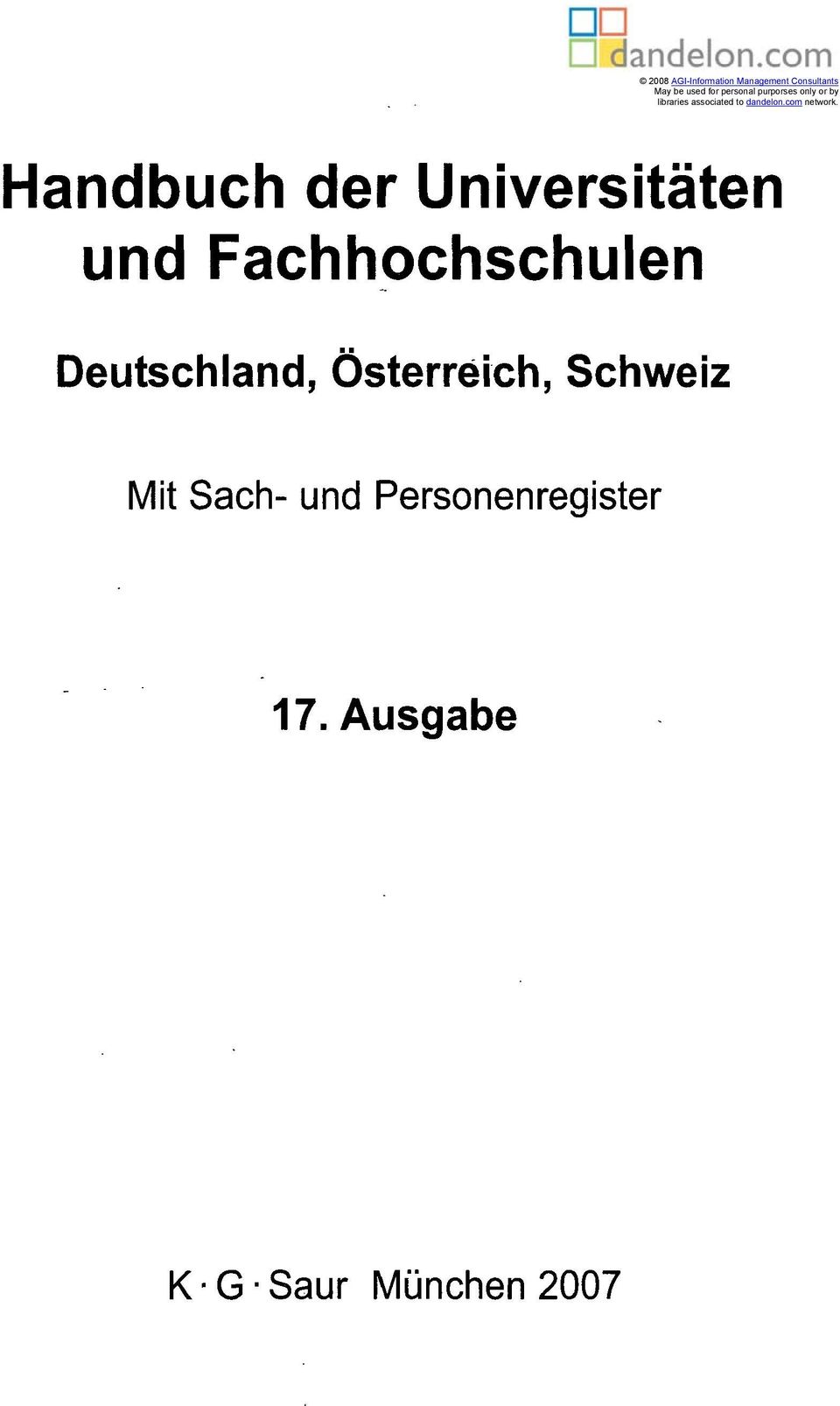 Handbuch der Universitäten und Fachhochschulen Deutschland,
