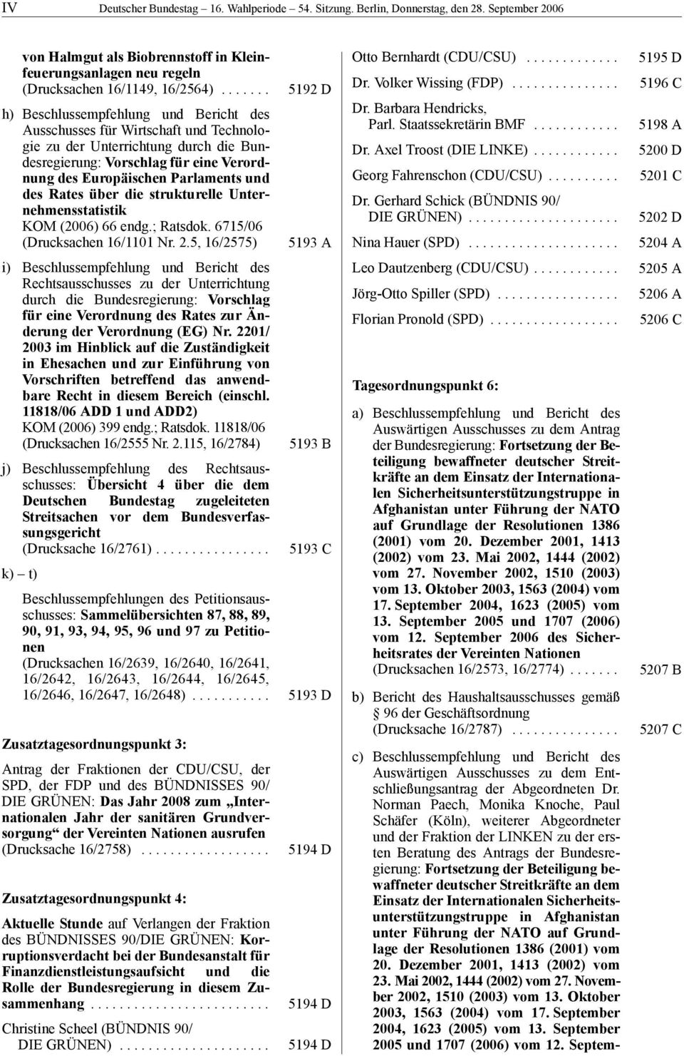 des Rates über die strukturelle Unternehmensstatistik KOM (2006) 66 endg.; Ratsdok. 6715/06 (Drucksachen 16/1101 Nr. 2.5, 16/2575) 5192 D 5193 A Otto Bernhardt (CDU/CSU)............. Dr.