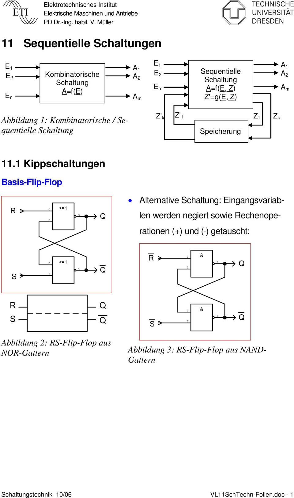 1 Kippschalungen Basis-Flip-Flop Alernaive Schalung: Eingangsvariablen werden negier sowie Rechenoperaionen (+) und ( )