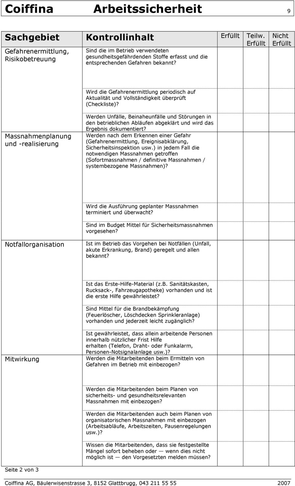 Nicht Wird die Gefahrenermittlung periodisch auf Aktualität und Vollständigkeit überprüft (Checkliste)?