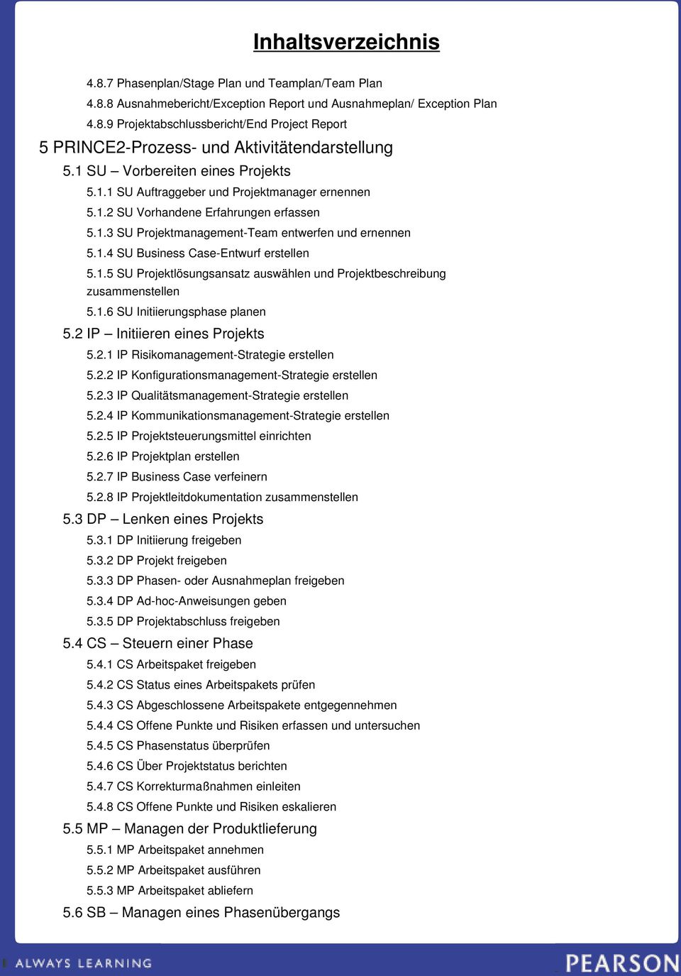 1.5 SU Projektlösungsansatz auswählen und Projektbeschreibung zusammenstellen 5.1.6 SU Initiierungsphase planen 5.2 IP Initiieren eines Projekts 5.2.1 IP Risikomanagement-Strategie erstellen 5.2.2 IP Konfigurationsmanagement-Strategie erstellen 5.