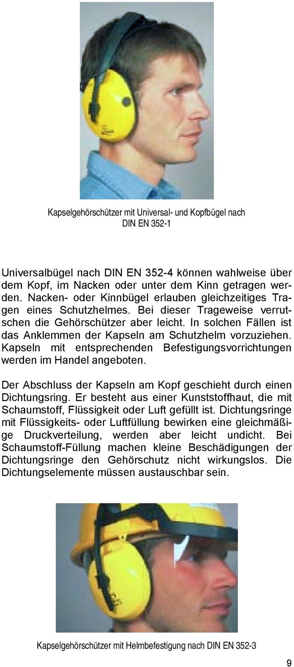 In solchen Fällen ist das Anklemmen der Kapseln am Schutzhelm vorzuziehen. Kapseln mit entsprechenden Befestigungsvorrichtungen werden im Handel angeboten.