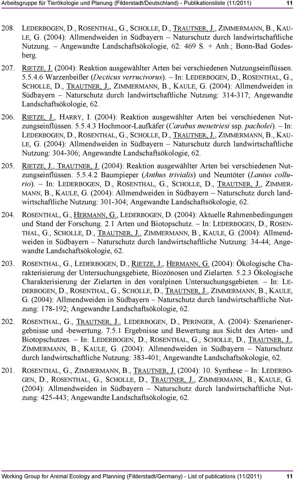 (2004): Reaktion ausgewählter Arten bei verschiedenen Nutzungseinflüssen. 5.5.4.6 Warzenbeißer (Decticus verrucivorus). In: LEDERBOGEN, D., ROSENTHAL, G., SCHOLLE, D., TRAUTNER, J., ZIMMERMANN, B.