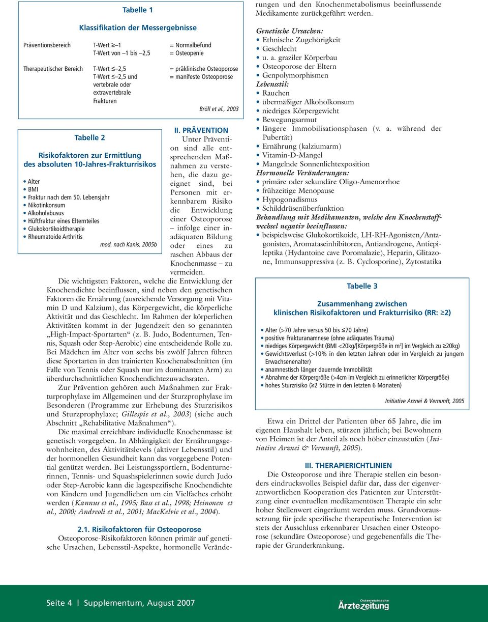 Lebensjahr Nikotinkonsum Alkoholabusus Hüftfraktur eines Elternteiles Glukokortikoidtherapie Rheumatoide Arthritis mod. nach Kanis, 2005b II.
