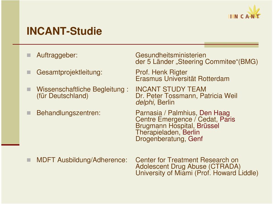 Peter Tossmann, Patricia Weil delphi, Berlin Parnasia / Palmhius, Den Haag Centre Emergence / Cedat, Paris Brugmann Hospital, Brüssel