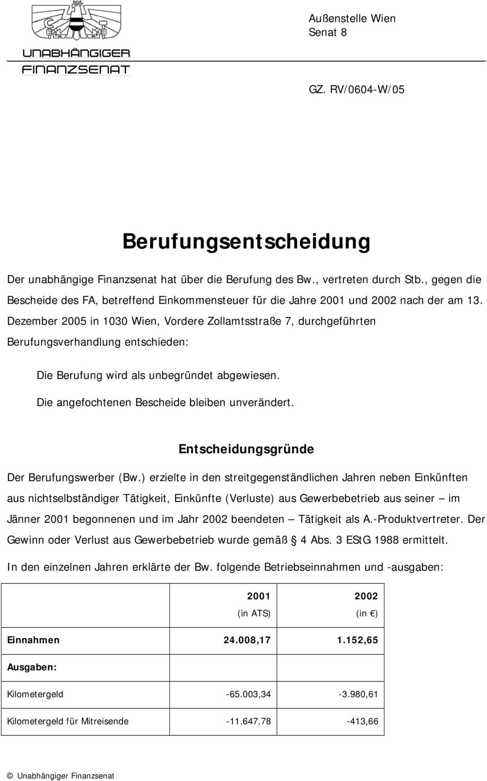 Dezember 2005 in 1030 Wien, Vordere Zollamtsstraße 7, durchgeführten Berufungsverhandlung entschieden: Die Berufung wird als unbegründet abgewiesen. Die angefochtenen Bescheide bleiben unverändert.