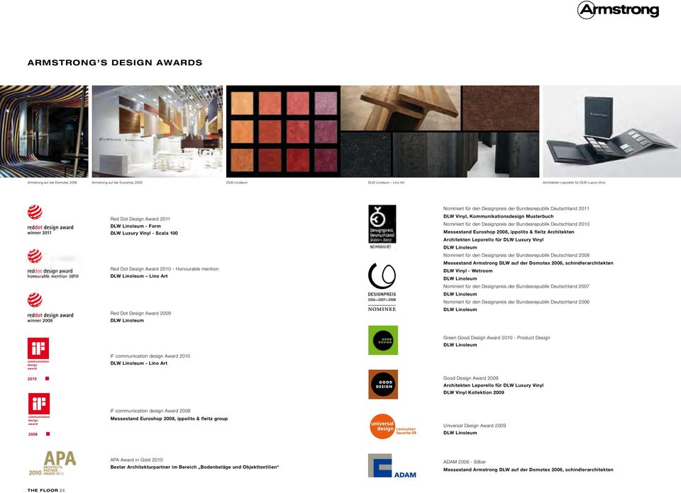 der Bundesrepublik Deutschland 2011 DLW Vinyl, Kommunikationsdesign Musterbuch Nominiert für den Designpreis der Bundesrepublik Deutschland 2010 Messestand Euroshop 2008, ippolito & fleitz